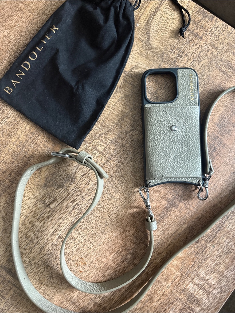 *NEW* Bandolier Beige Leather Crossbody Phone Case with Strap — iPhone 16 Pro
